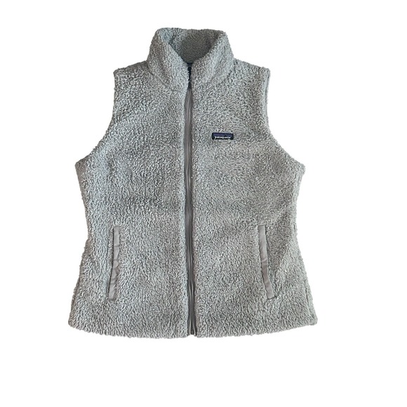 Patagonia Los Gatos Vest Womens Large Gray Pockets Full Zip Deep Pile Fleece - Picture 1 of 12